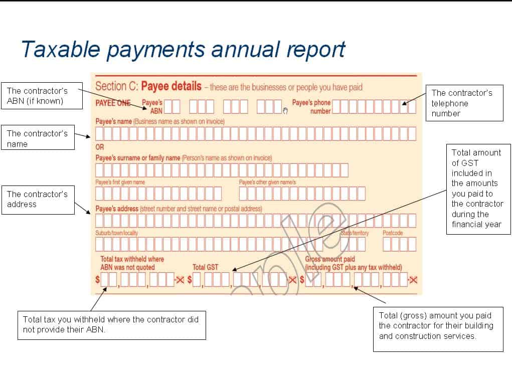 Taxable payments reporting building and construction industry