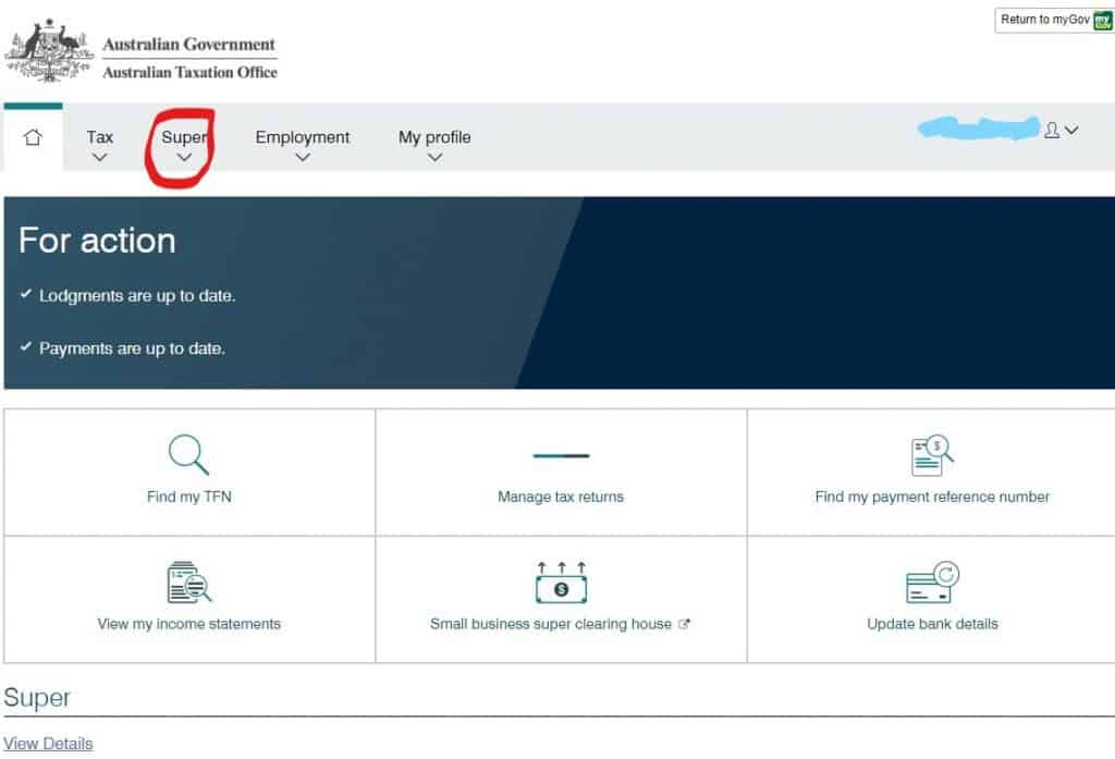 Super Fund balances check on myGOV