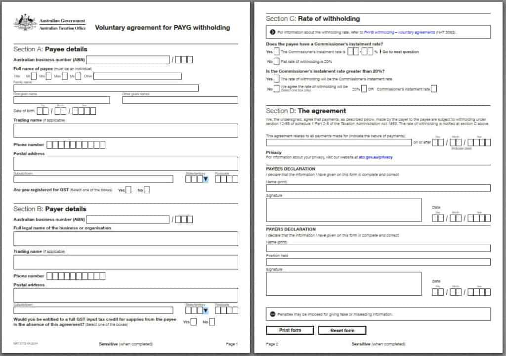 Image of voluntary agreement PDF downloadable from the tax office