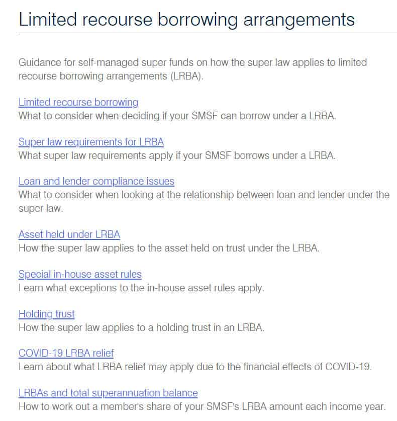 The Tax Office's Q and A resource  regarding Limited Recourse Borrowing Arrangements 