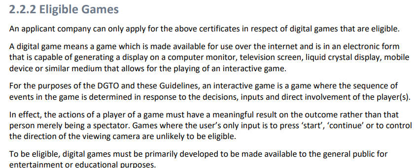 Definition of eligible games for DGTO