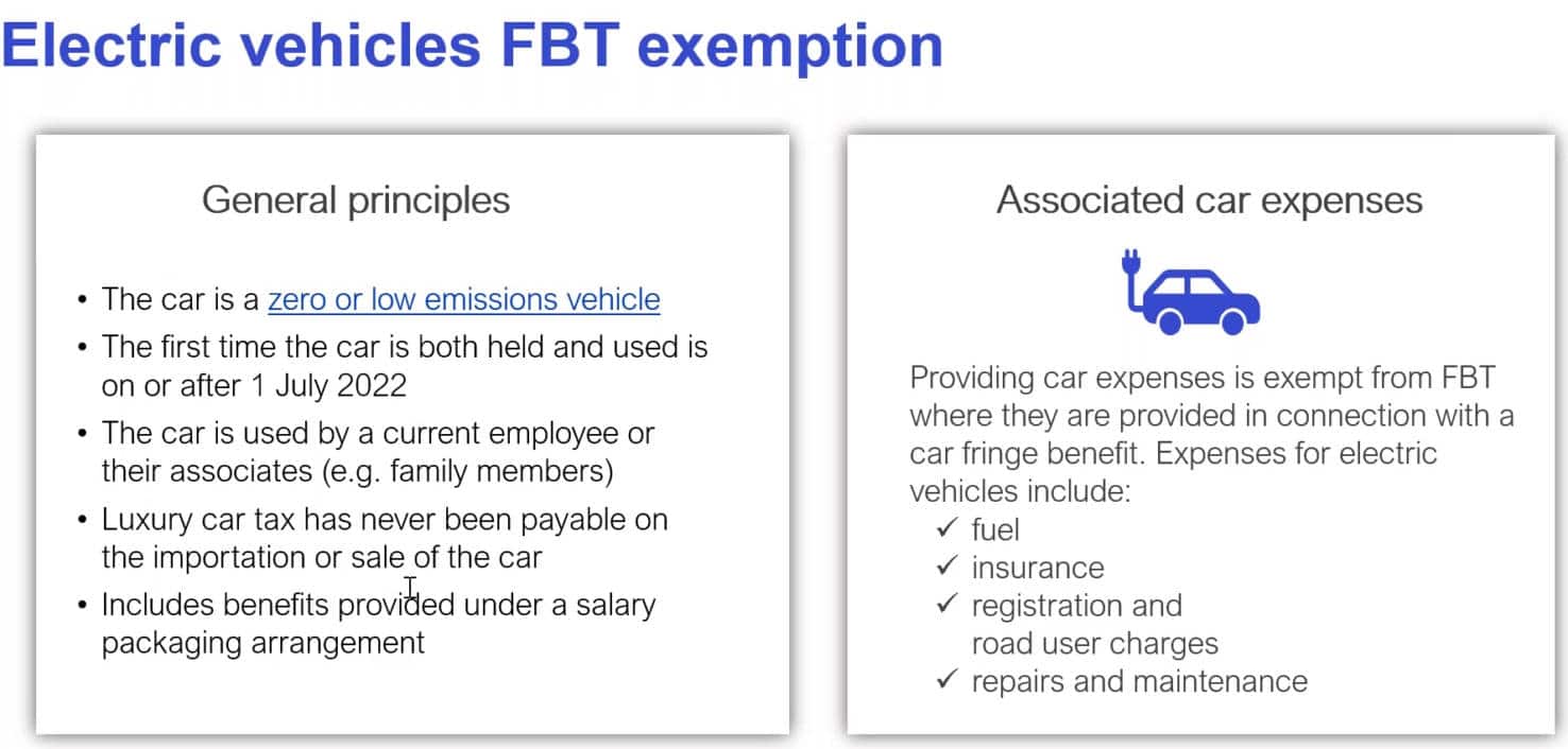 Electric Vehicles FBT Exemption Infographic produced by theTax Office